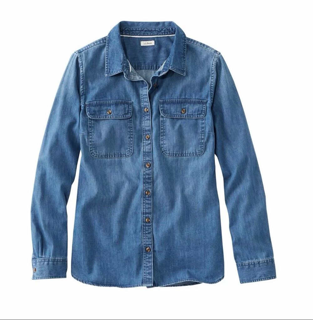 LL BEAN Heritage Washed Denim Long-Sleeve Shirt-S